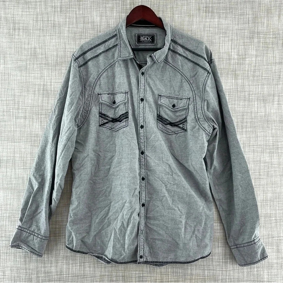 Buckle Black Athletic Fit Grey Long Sleeve Button Down Shirt Men's XL 8548/b - Picture 1 of 9
